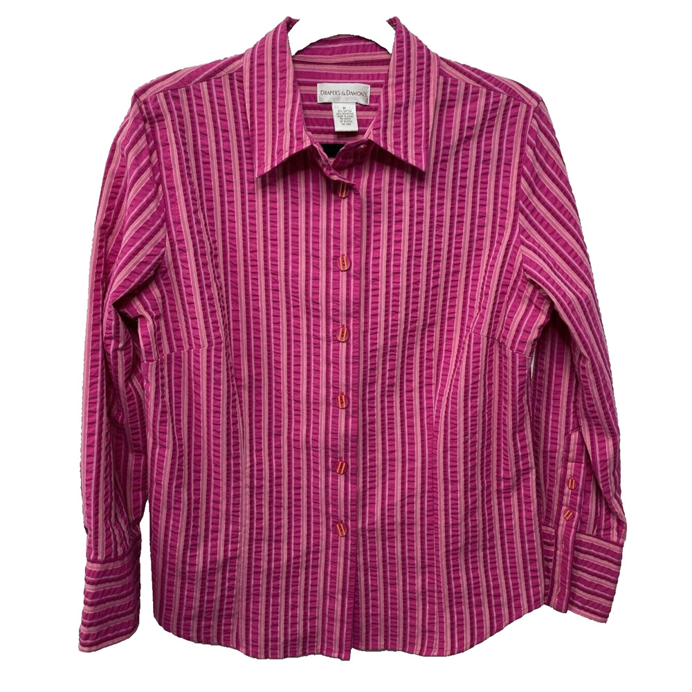 Draper's & Damon's Button Up Shirt Stripes Barbie Pink Women's‎ M Office Casual